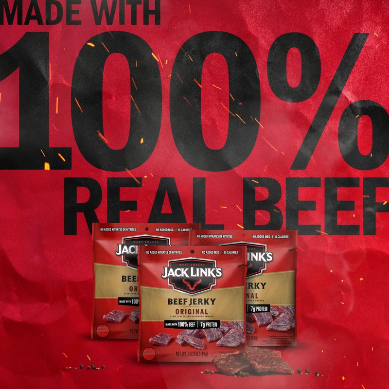Jack Link's Beef Jerky, Original, Multipack Bags - Flavorful Meat and Protein Snacks for Lunches, Great Stocking Stuffers, Individual Packs - 7g of Protein, Made with 100% Beef - 0.625 oz (Pack of 20) - Image 3